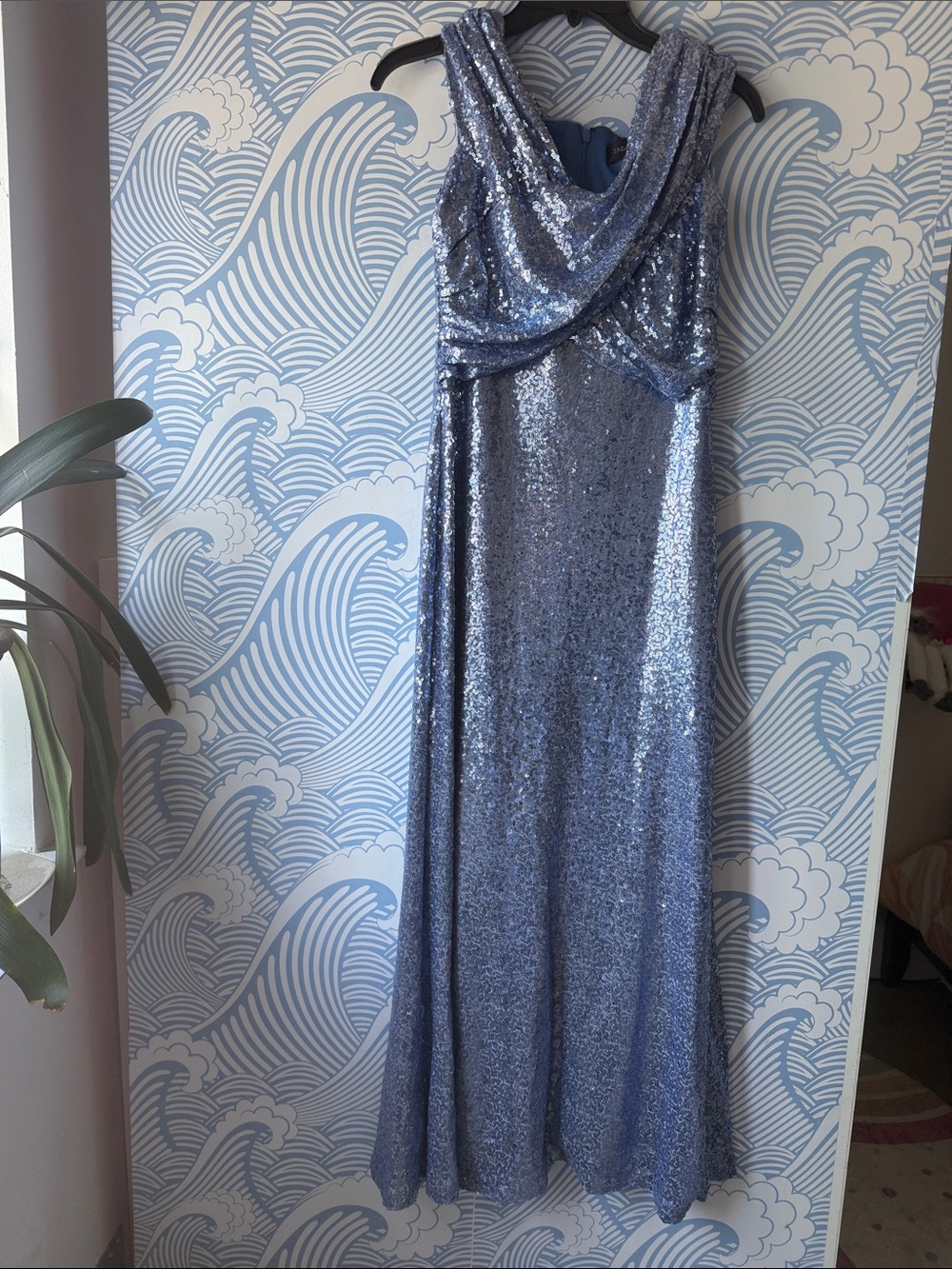 Tadashi Shoji Silver-Blue Sequin Maxi Dress size XS